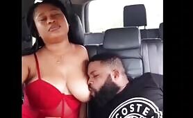 Sucking Olosho Boobs At The Back Sit Of His Car